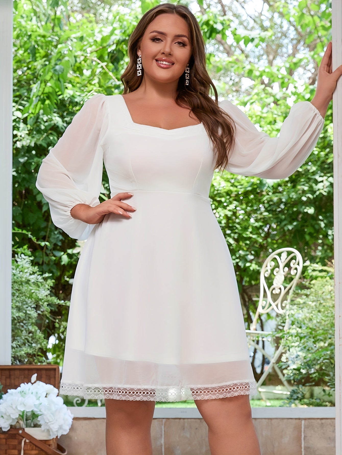 Plus Size Women's Lace A-Line Bridal Shower Dress Knee-Length Evening Party»