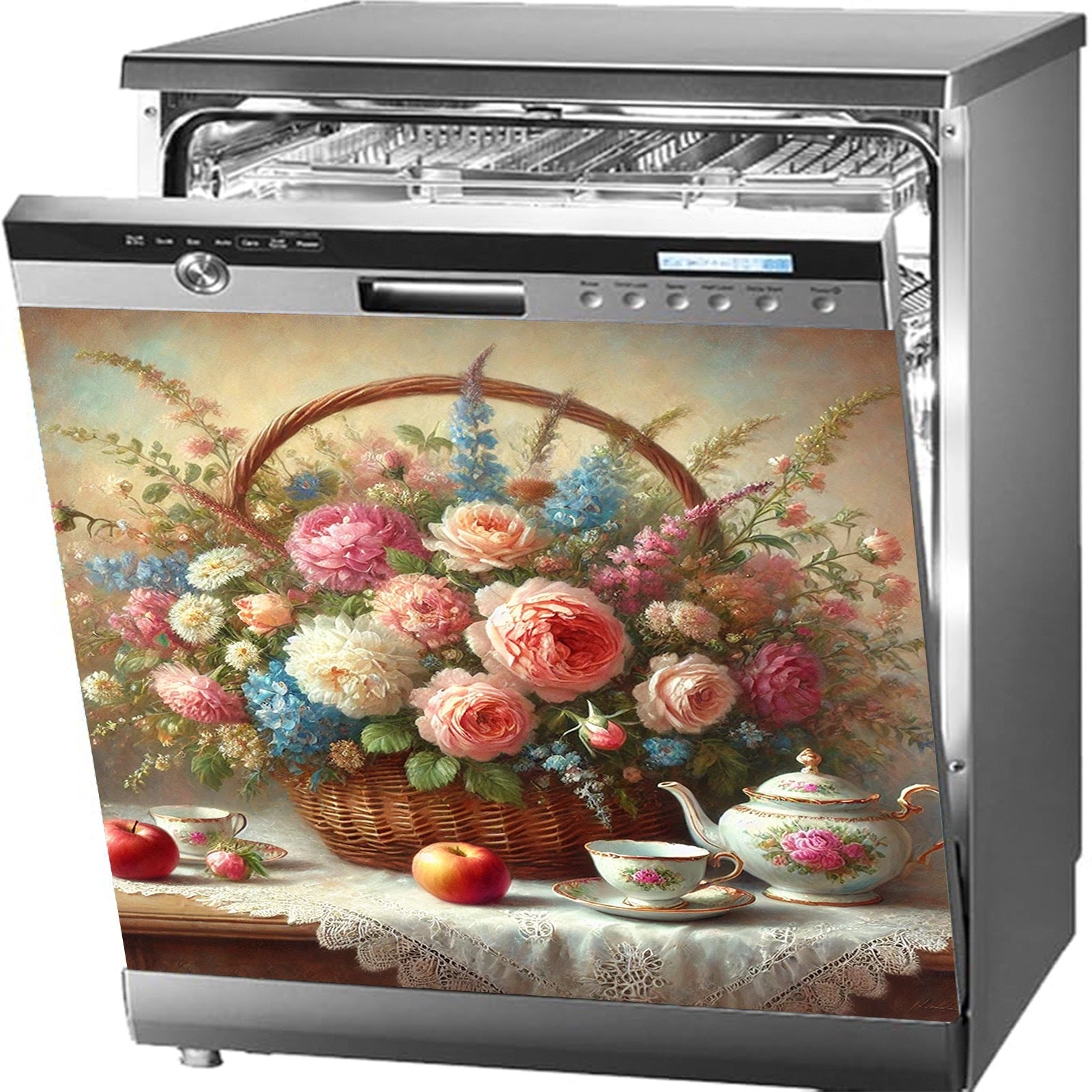 Vinilo PVC Primavera Floral Cubierta magnética para lavavajillas fácil de limpiar sin necesidad de pegamento