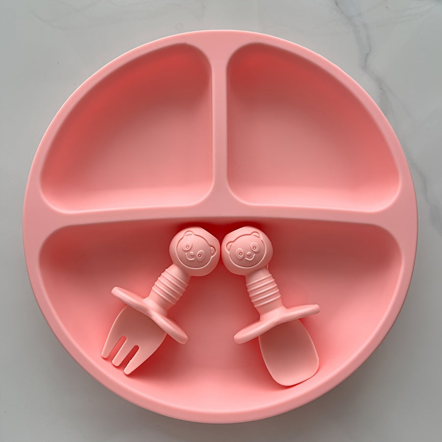 Set of 3 Silicone Baby Plates with Smile Face Design Toddler Feeding Set BPA-Free Dishwasher Safe