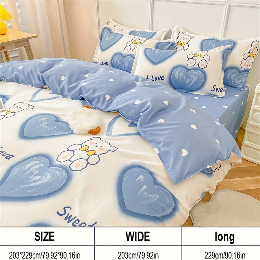 Светло-бежевый комплект постельного белья с принтом в виде медведя-любовника из флиса с одеялом, наволочками и простыней