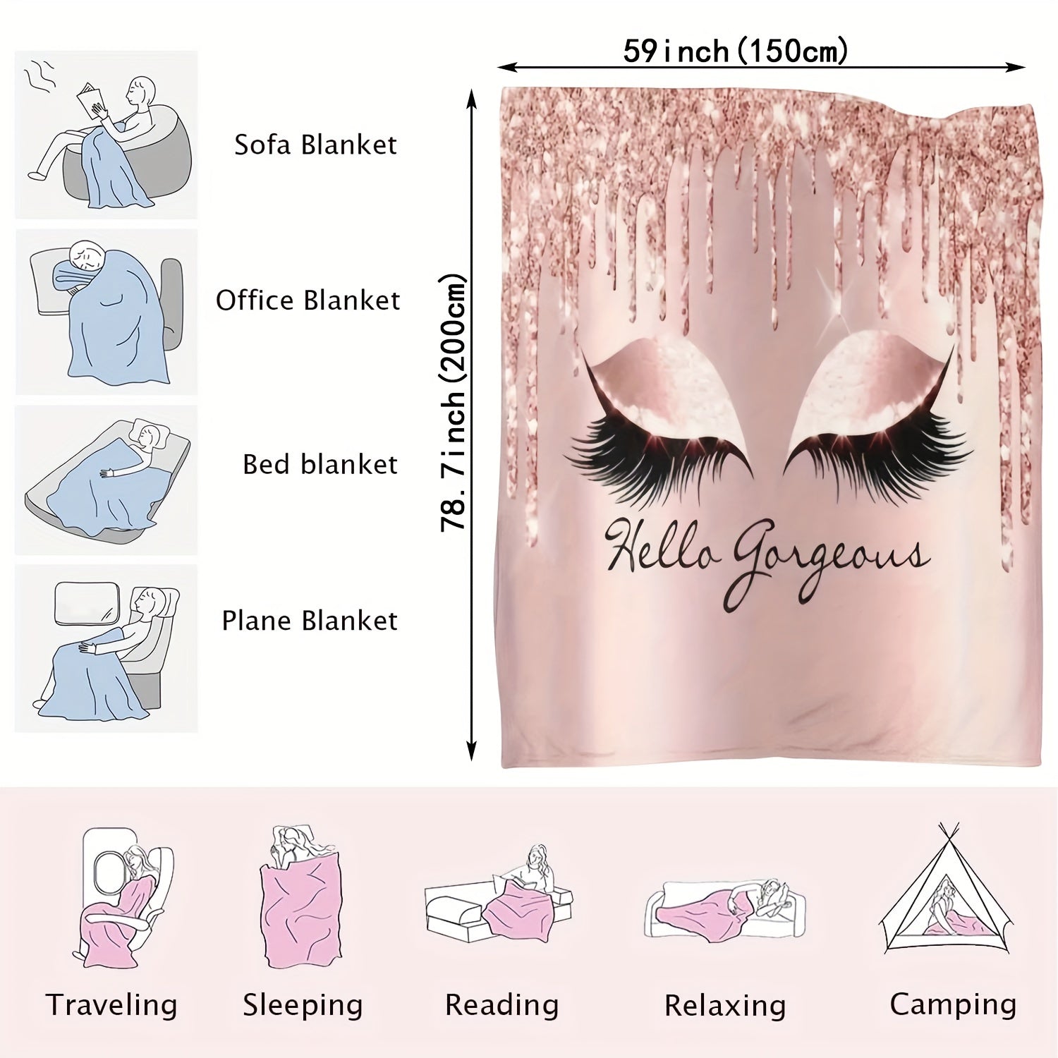 Pink Flannel Blanket Throw for Women Soft Cozy Gift for Girlfriend or Mother