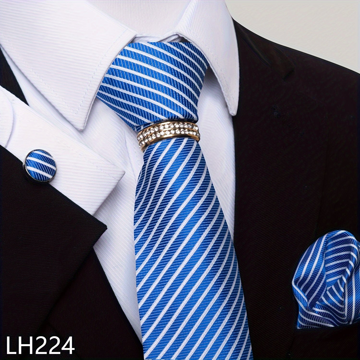 Erkaklar uchun rasmiy ish va to'y kiyimlari to'plami, chiziqli gul naqshli galstuk, cho'ntak sharlari, manşetli kalitlar va uzuk bilan