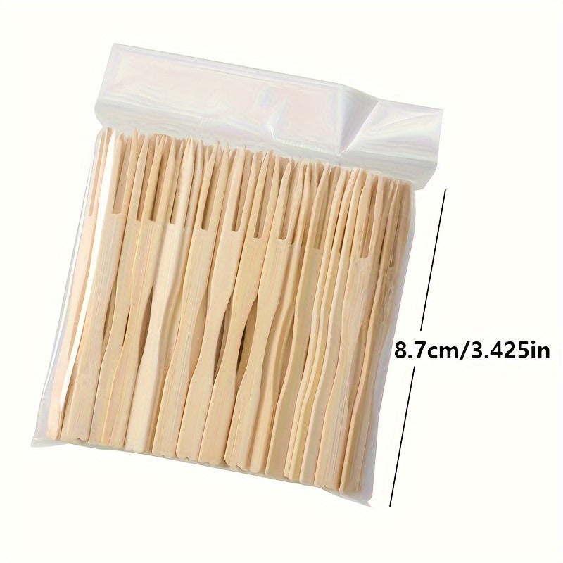 Set of 100 Bamboo Forks for Cake Snacks Fruit Skewers Kitchen Picnic Camping