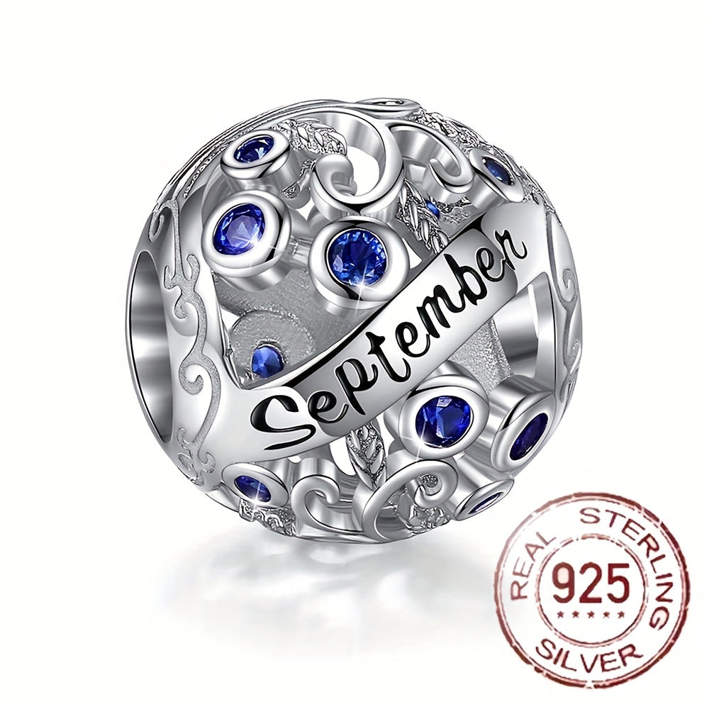 Sterling Silver Twelve Months Series Round Charm Beads for Bracelets and Necklaces