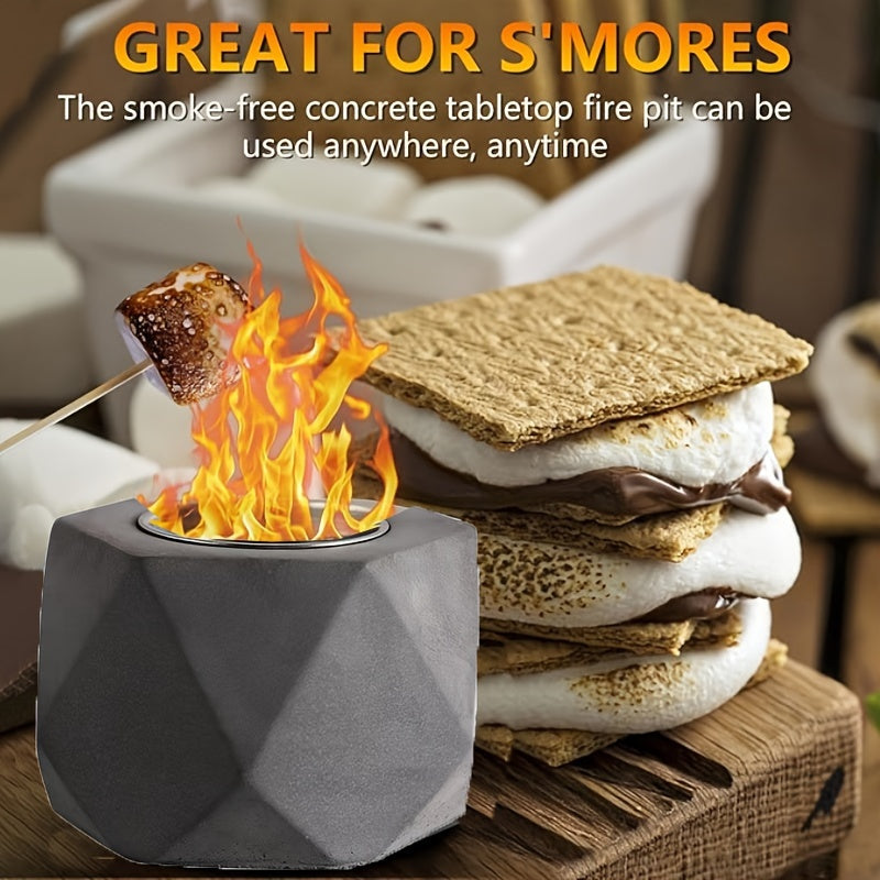 Portativ Mini Spirtli Yoqilg'i Yoqish Teshigi, Tutun chiqarmaydigan Beton Stol Ustiga, O't o'chiruvchi bilan birga - Ichki va Tashqi Bezash uchun Ideal, Qish uchun Ventilyatsiyalangan Metall Kamina