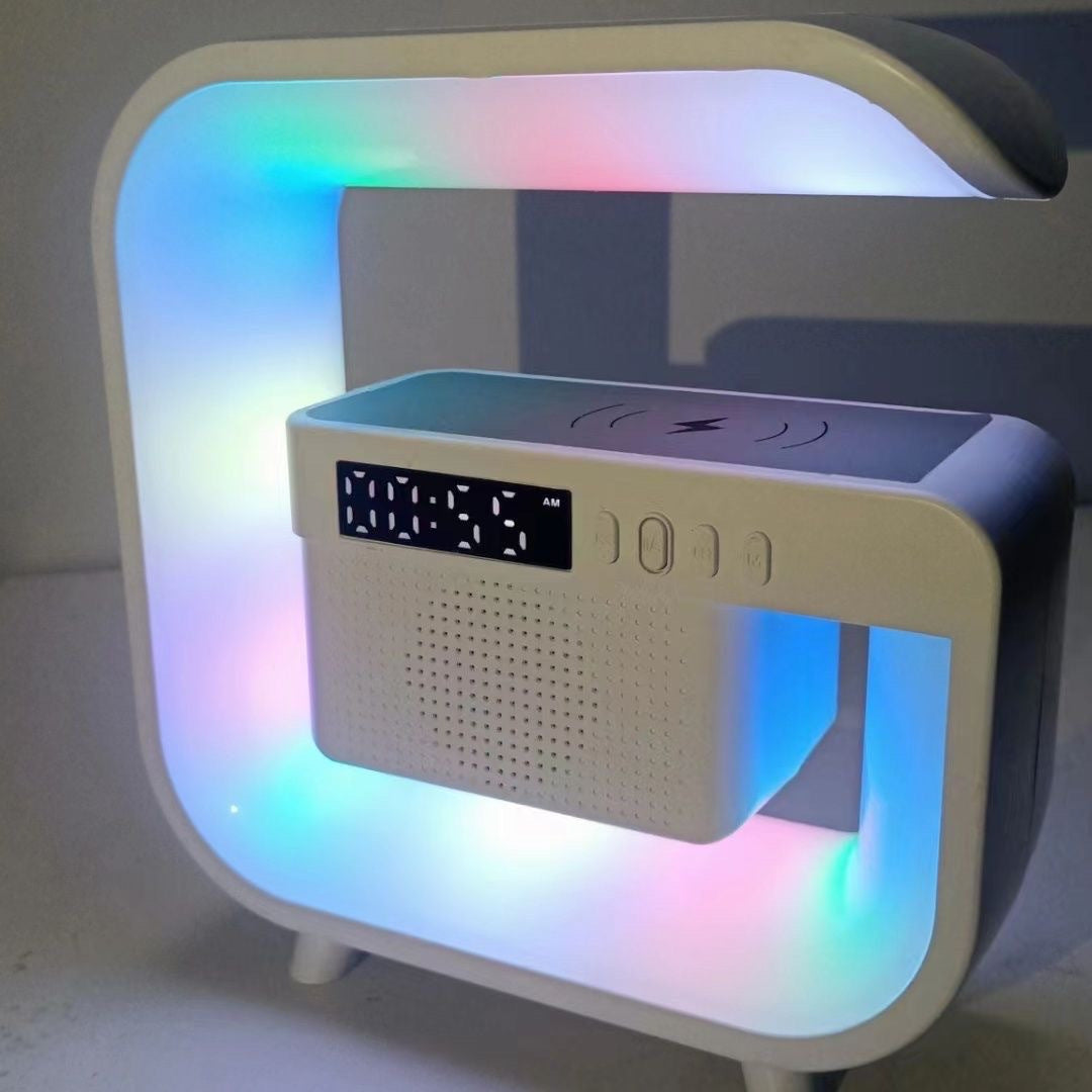 Wireless Music Table Lamp with Atmosphere Light Alarm Clock and TF Card Slot Black or White