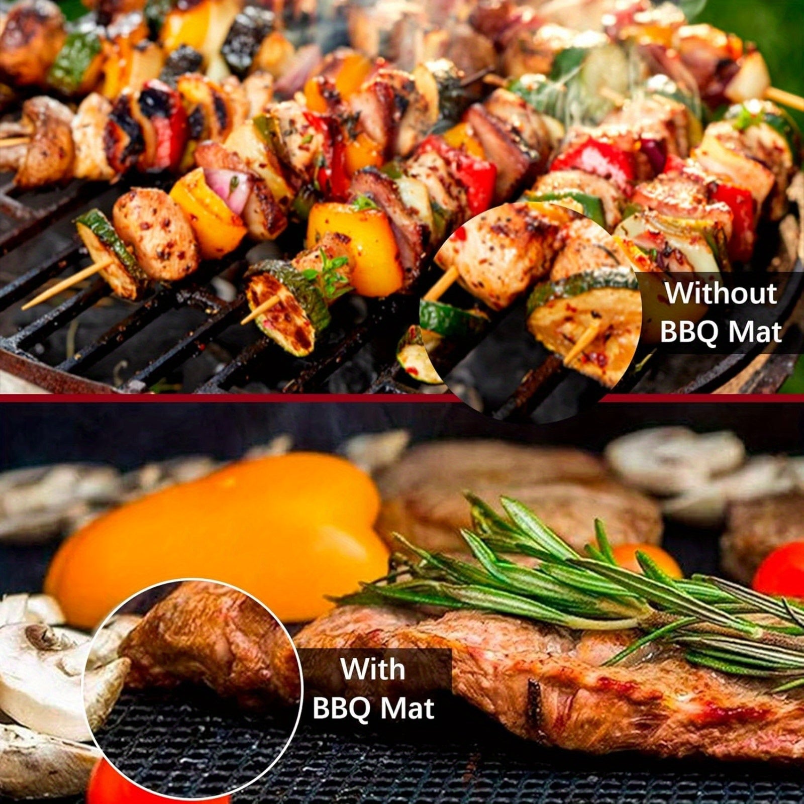 Set of 2 Non-Stick Glass Fiber Grill Mesh Mats Reusable Outdoor Cooking