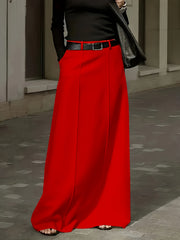 Vestido maxi rojo de talla grande con bolsillos, poliéster, estilo acampanado, ropa casual