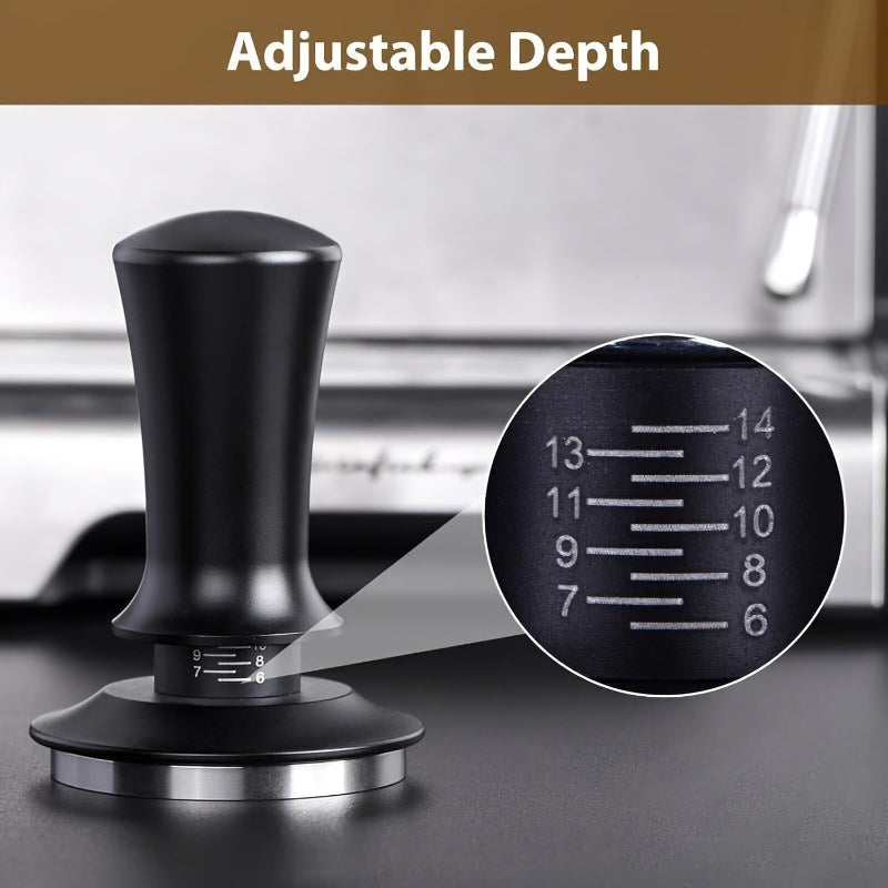 Tamper de espresso de acero inoxidable con calibración de profundidad ajustable para uso en casa