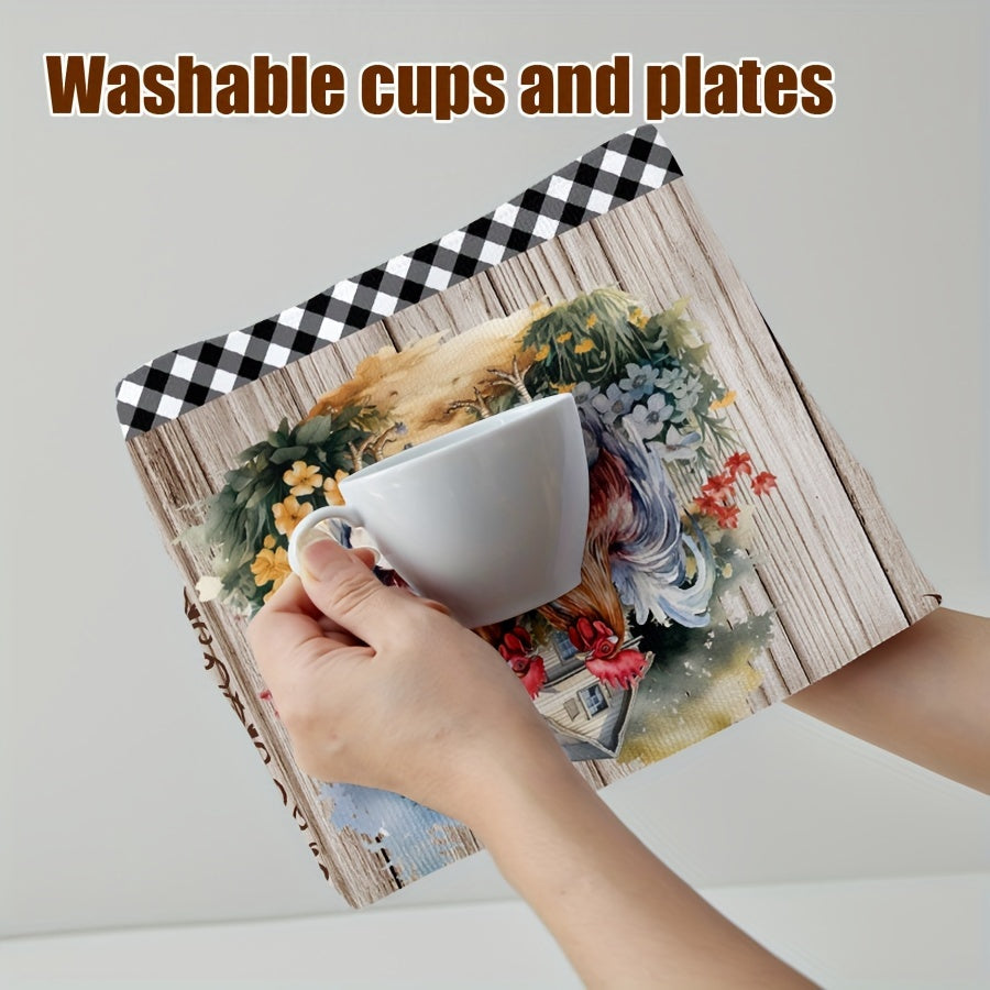 Set of 2 Vintage Rooster Kitchen Towels Absorbent Machine Washable Gift for Chicken Lovers