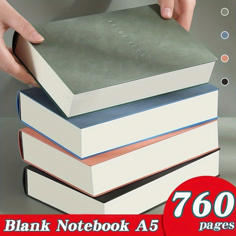A5 Faux Leather Notebook 760 Pages Minimalist Soft Cover Sketch Doodle College Adults