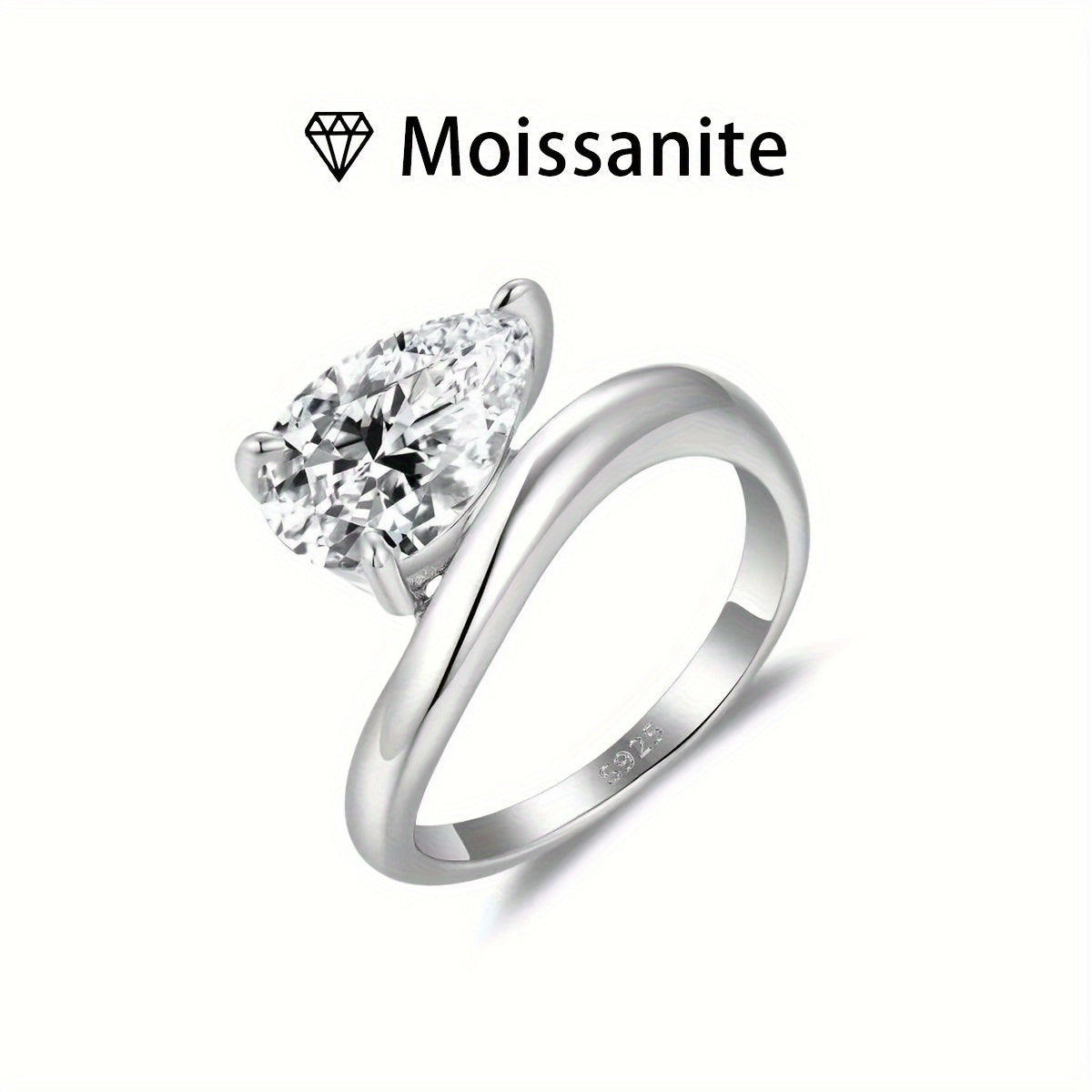 Anillo de compromiso de moissanita en forma de pera de 2ct de plata de ley para bodas y aniversarios
