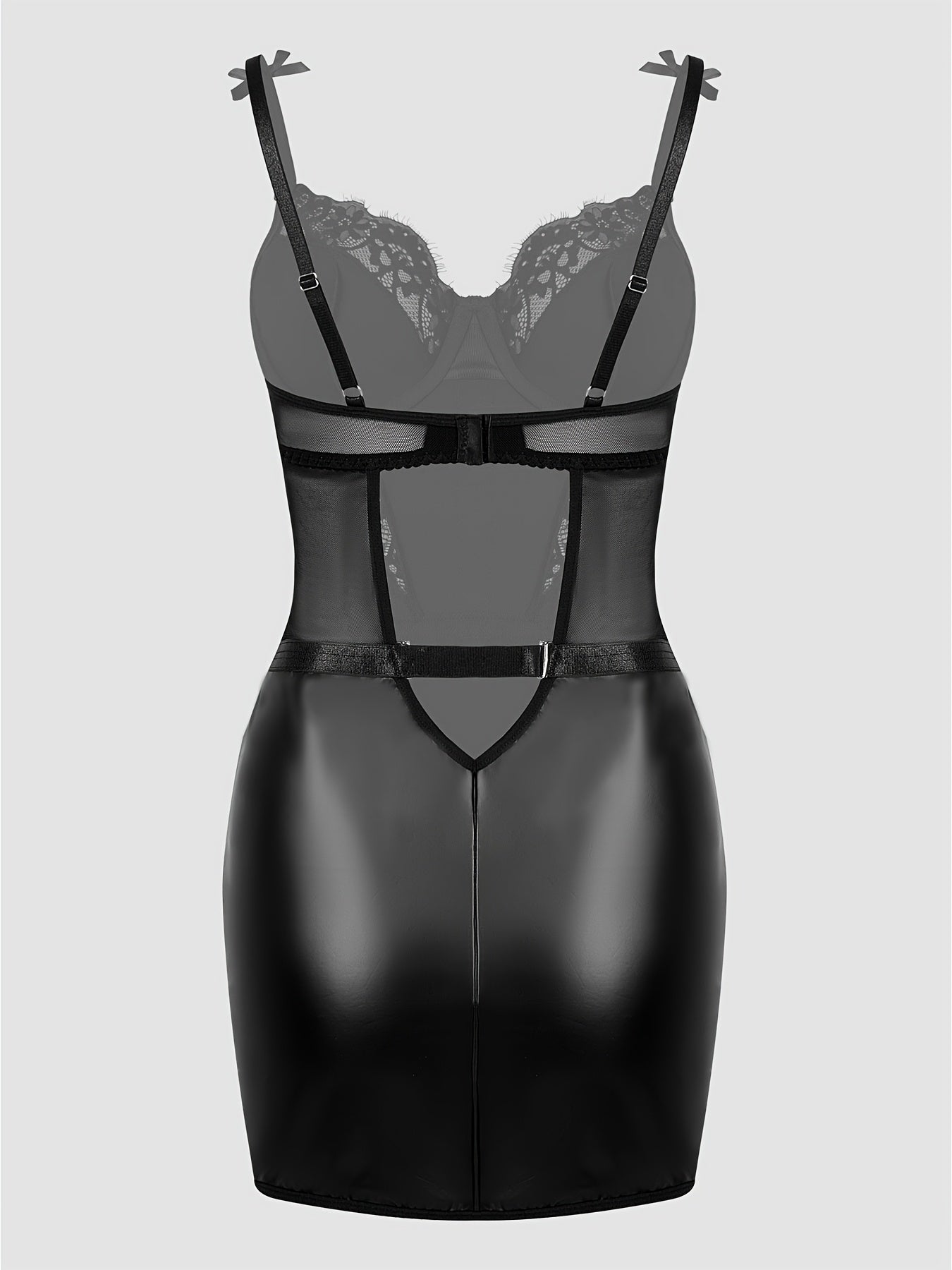 Women’s Mesh Pants Set with PU Zipper Dress