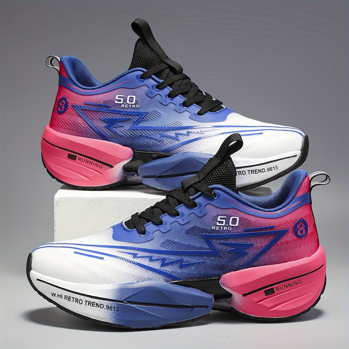 Gradient Blue to Pink Lace-Up Sneakers for Women Breathable Fabric Running Gym Casual