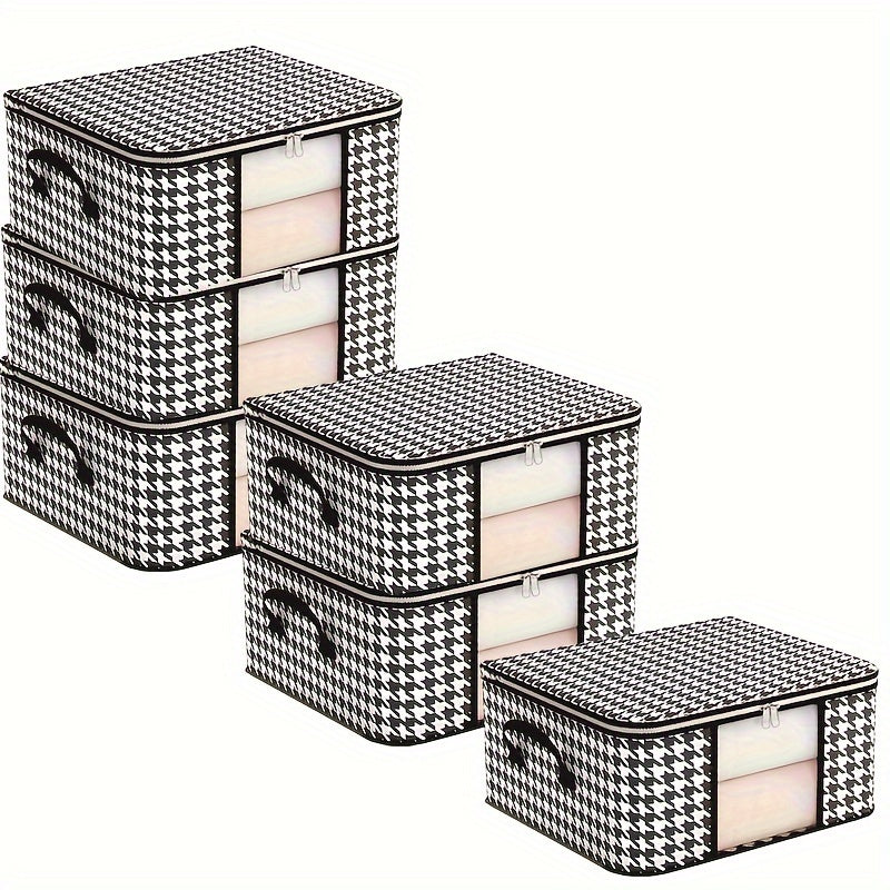 Set of 6 Clothes Storage Bags with Zipper Closure and Handles for Bedding and Closet Organization