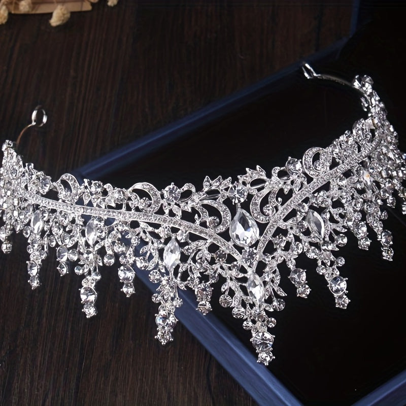 Bridal Rhinestone Jewelry Set Crown Headband Necklace Earrings Wedding Accessory