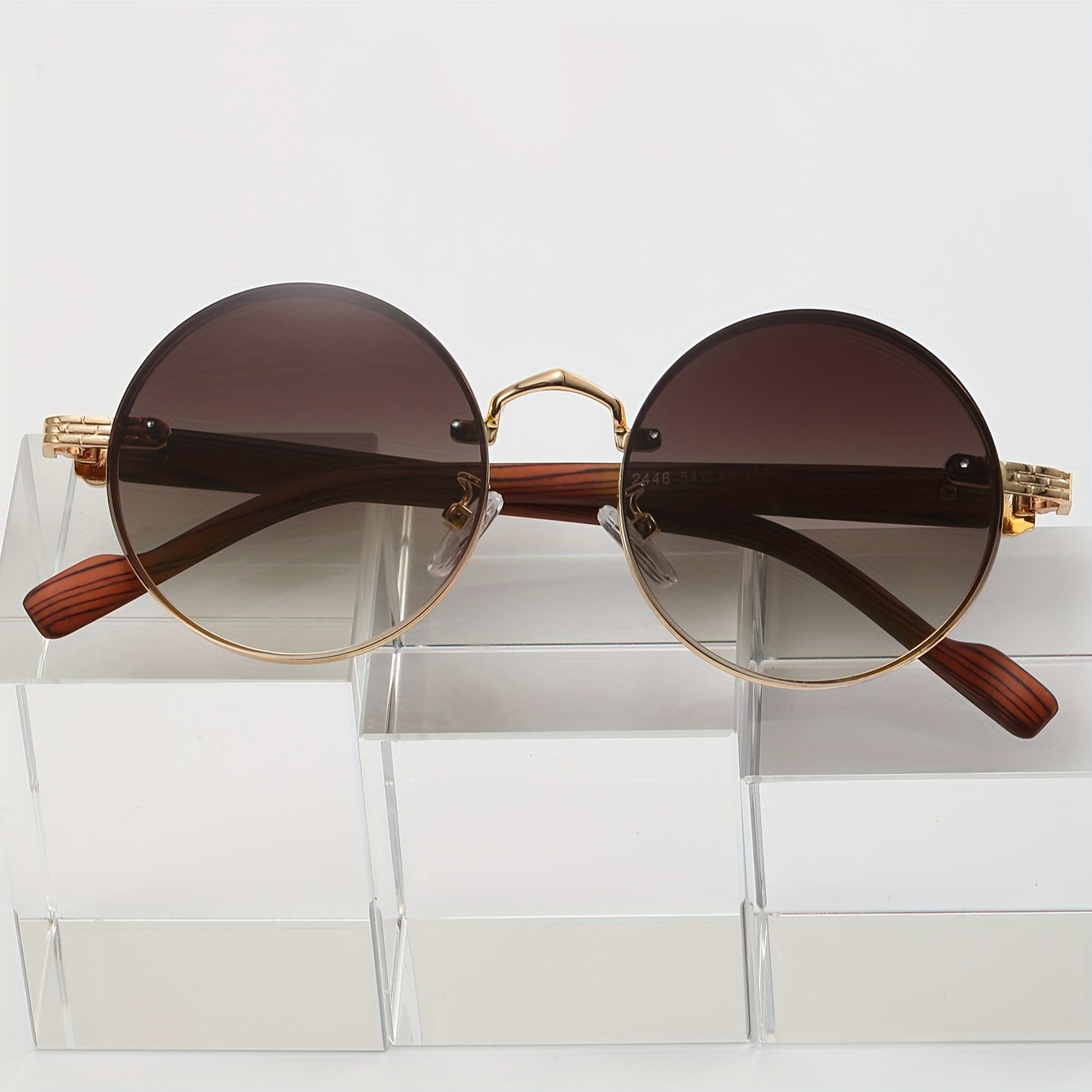 Unisex Retro Steampunk Metal Frame Glasses with Wood Grain Temples for Outdoor Sports and Travel