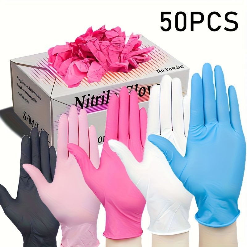 50 Pairs Multi-Colored Disposable Nitrile Gloves for Household Cleaning and Food Prep