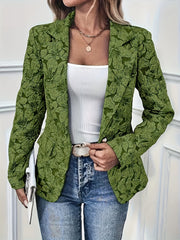 Plus Size Floral Jacquard Women's Blazer Light Blue Long Sleeve Casual Outerwear