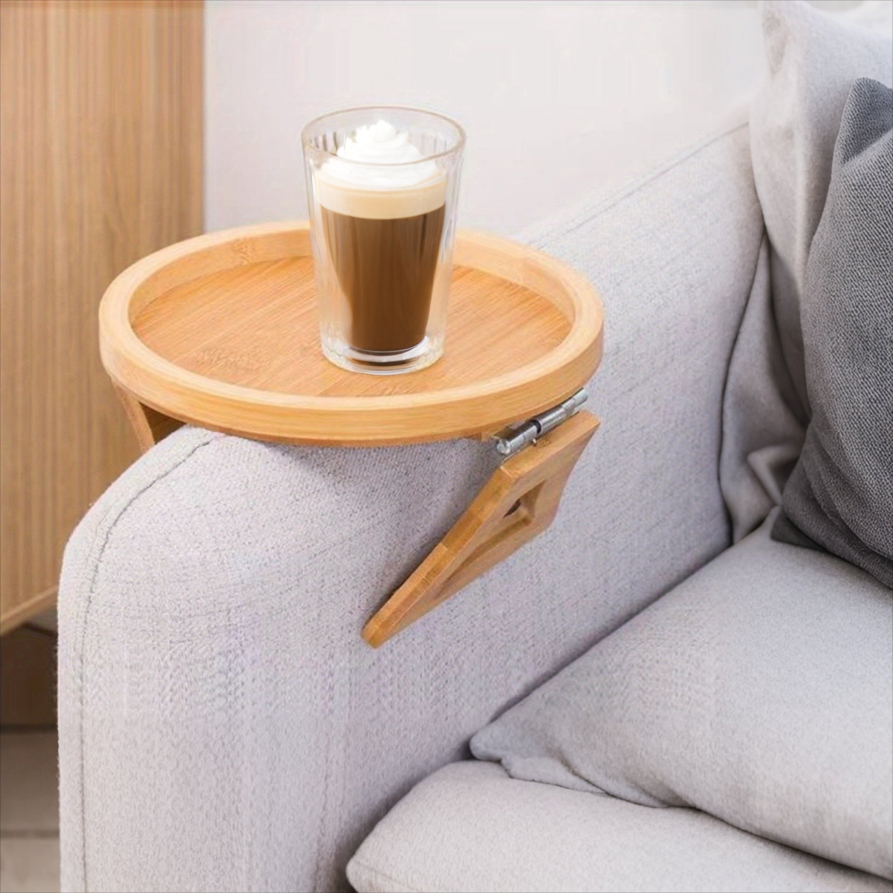 Foldable Bamboo Armrest Tray for Sofa Side Table No Electricity Needed