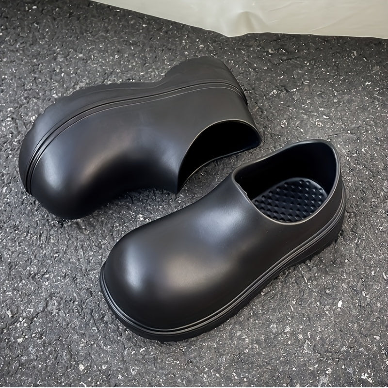 Men Women Waterproof Black Rain Boots EVA Flat Lace-Up All-Season Casual