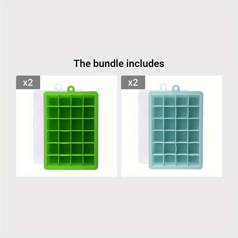 Silicone Ice Cube Trays 24 Compartments Lid Stackable Dishwasher Safe