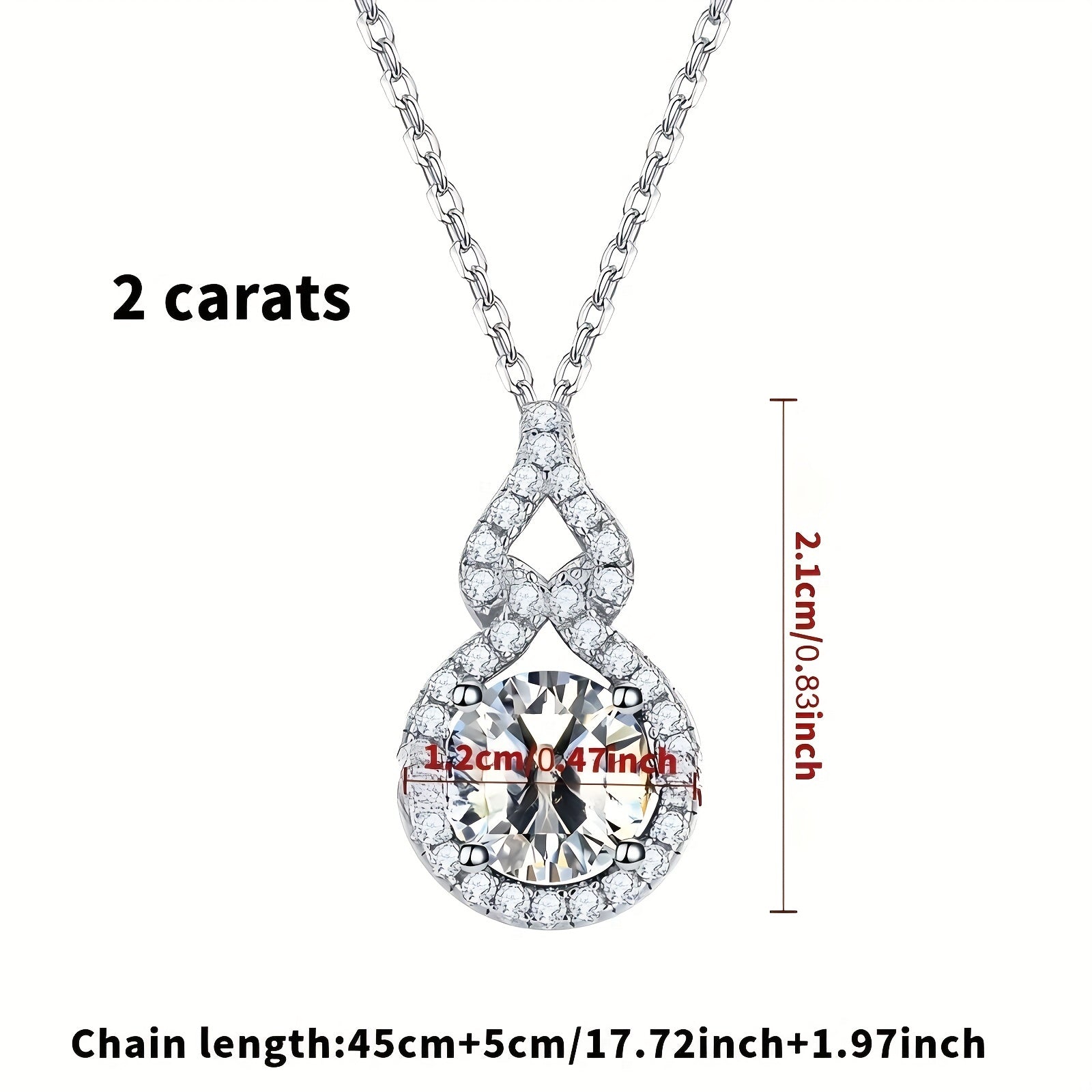 Women Moissanite Necklace 1-2 Carat Round Pendant Silver Plated Jewelry