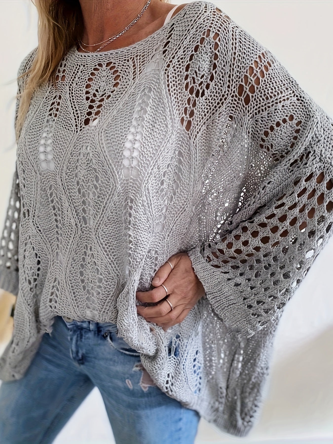 Plus Size Women Knit Cover Up Sweater Casual Batwing Sleeve Top