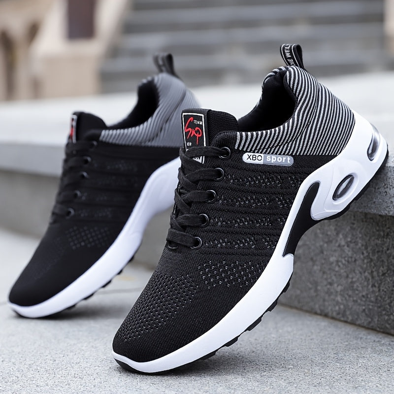 Men's Breathable Knitted Sports Shoes All-Season Non-Slip Lace-Up Sneakers for Jogging and Walking