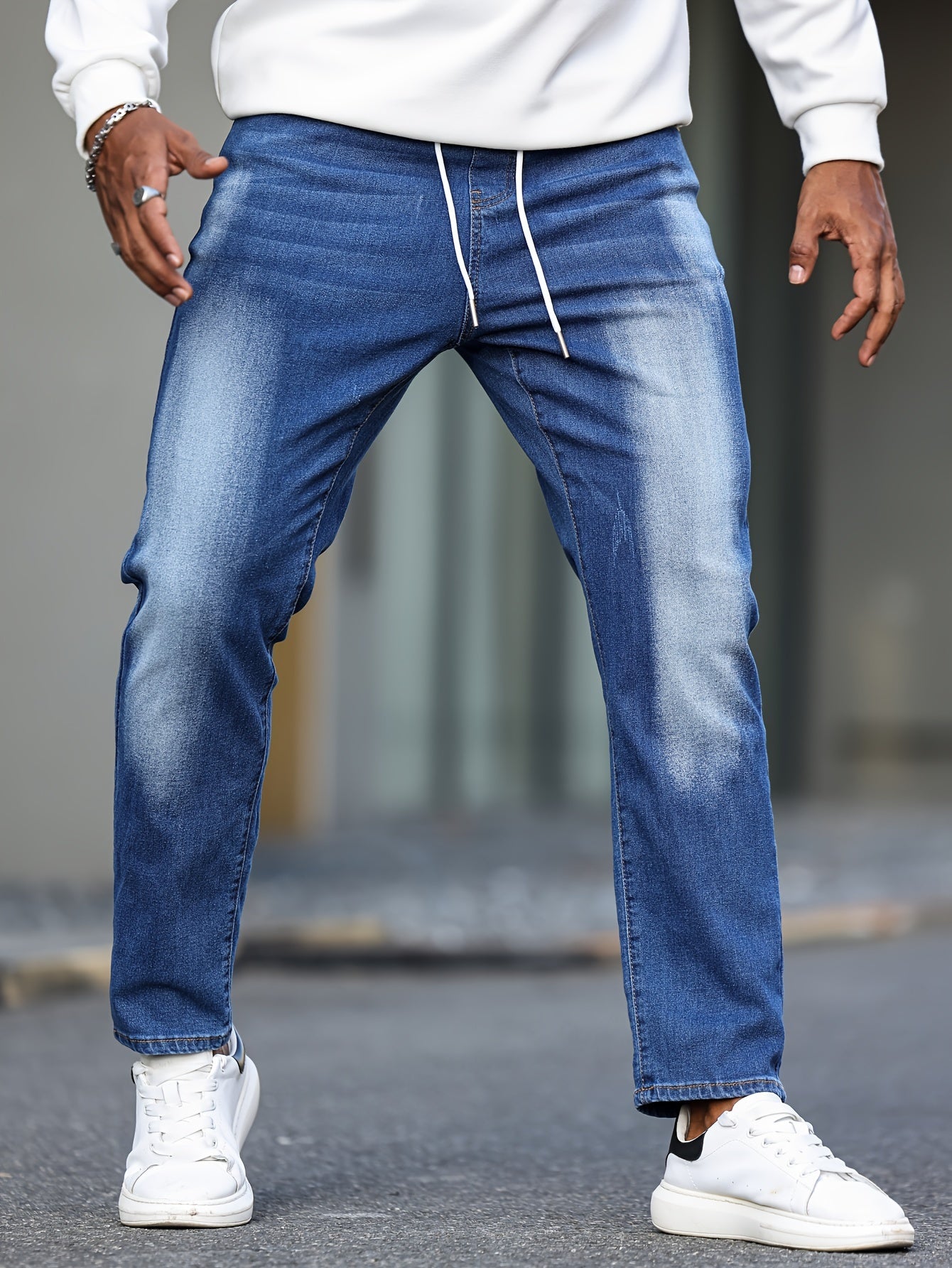 Мужские узкие джинсы большого размера из хлопкового смесового растяжимого денима, повседневные брюки на все сезоны