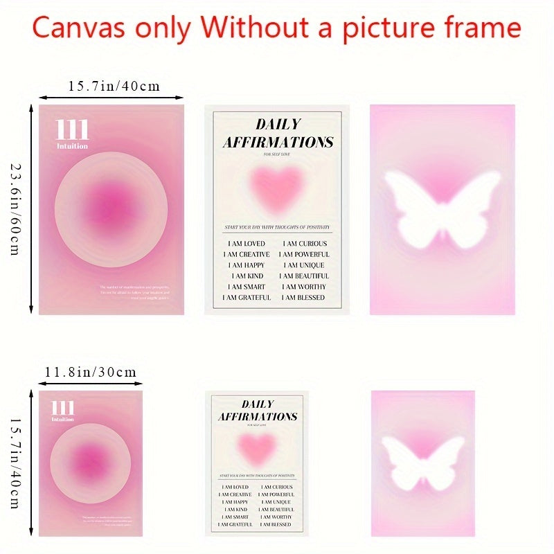 Conjunto de arte de pared en rosa claro, pinturas al óleo para habitación de niña moderna, póster de arte con halo de mariposa, decoración del hogar para dormitorio