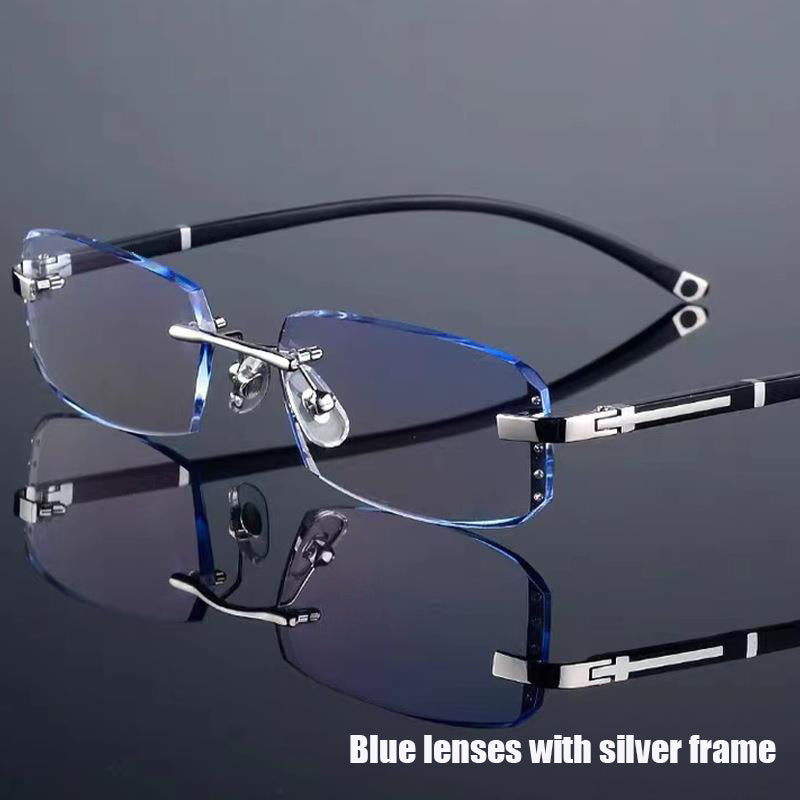 Unisex Rimless Glasses with Anti-Blue Light Clear Lenses for Business