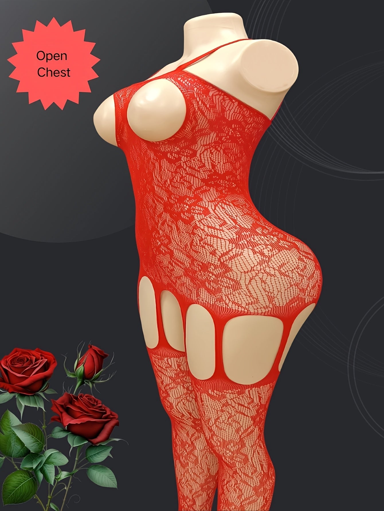 Women's Lingerie One-Piece Set with Mesh Open Design and Crotchless Stockings