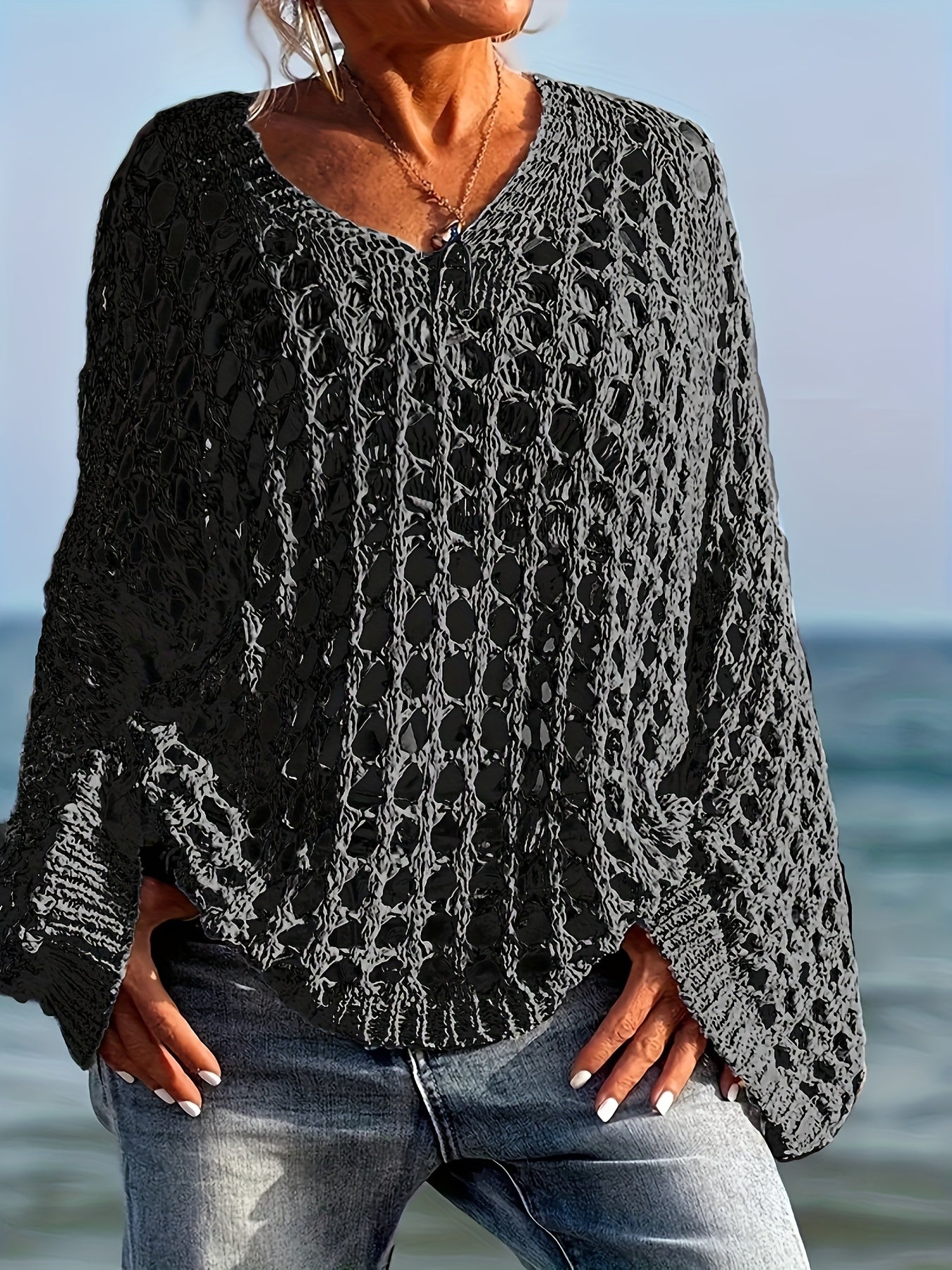 Plus Size Women's Long Sleeve Solid Color Casual Sweater