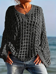 Suéter casual de manga larga de color sólido para mujer talla grande