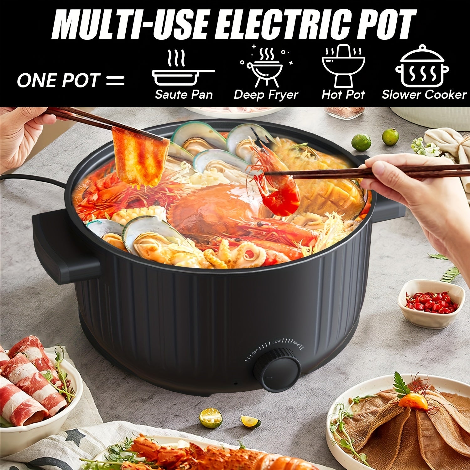 Electric Cooking Pot 3L 1000W Non-Stick Steaming Soup Noodles Portable for Dorms Offices Travel