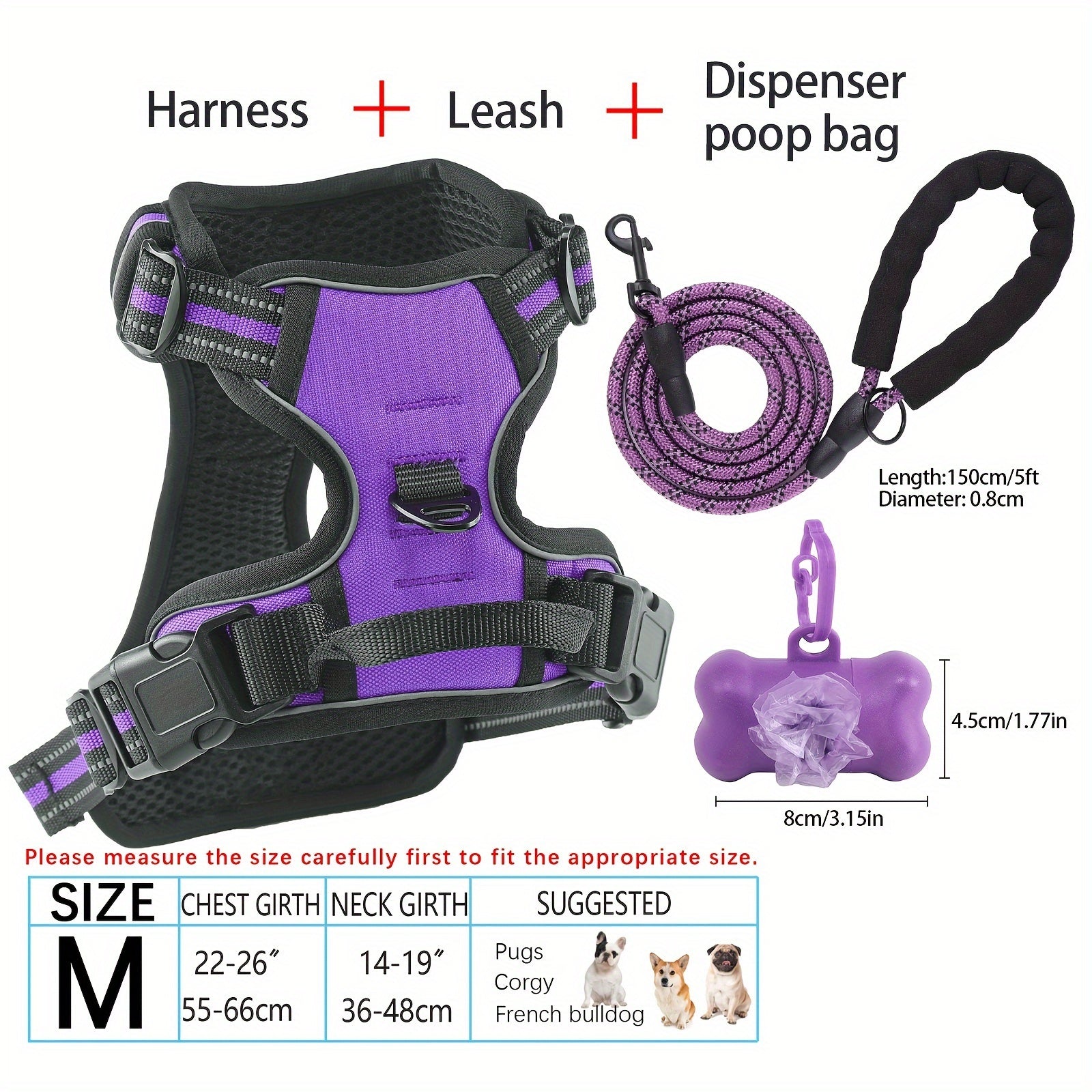 No-Pull Dog Harness and Leash Set with Reflective Features for Medium and Large Dogs