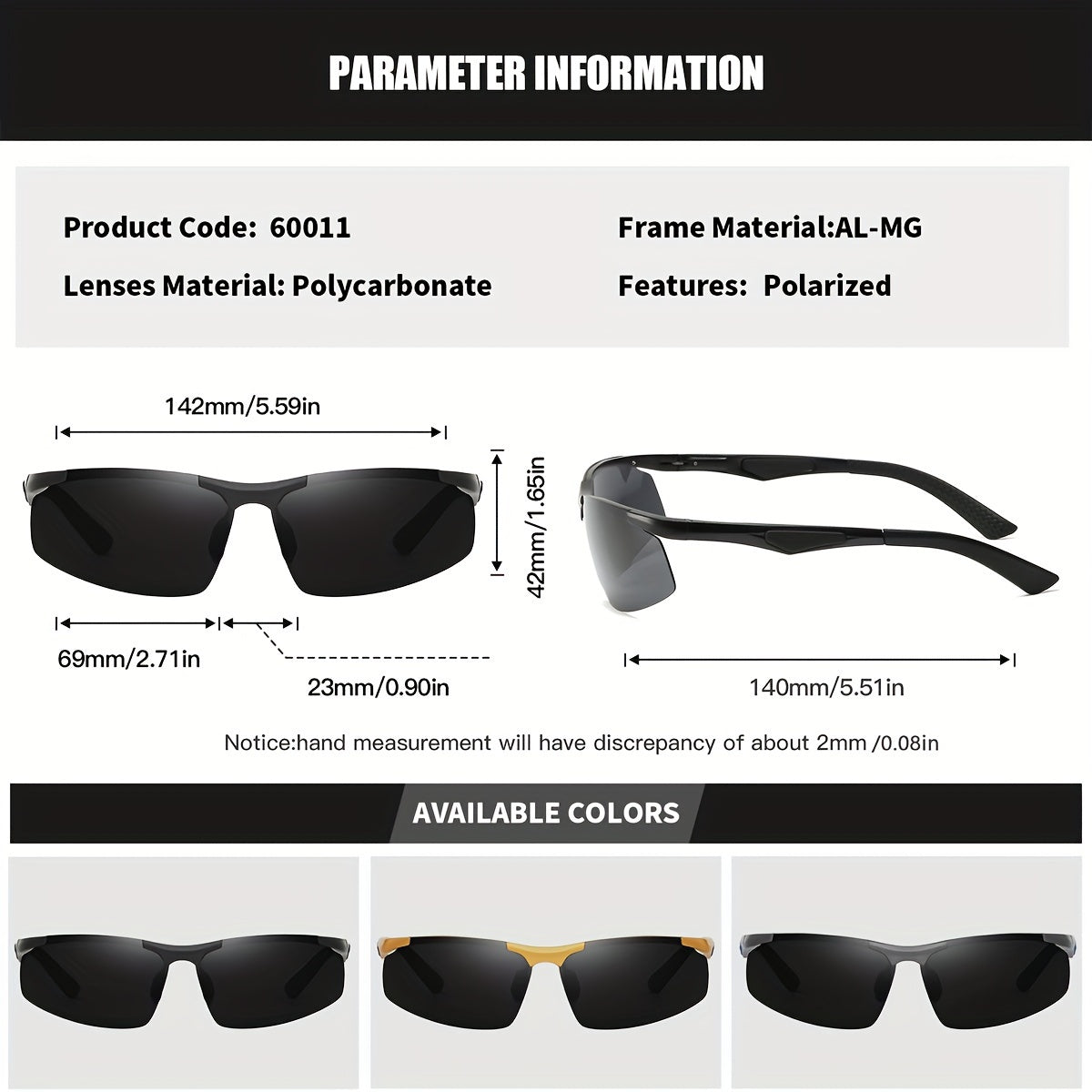 Aluminum Magnesium Frame Polarized Square Sunglasses for Men and Women Outdoor Sports Travel