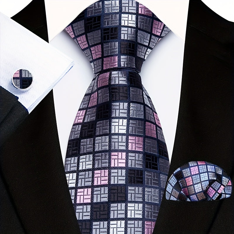 Men's Floral Paisley Striped Plaid Necktie Handkerchief Cufflinks for Formal Events