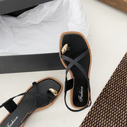 Women's Flat Sandals PVC Adjustable Buckle Beige Black Summer Shoes
