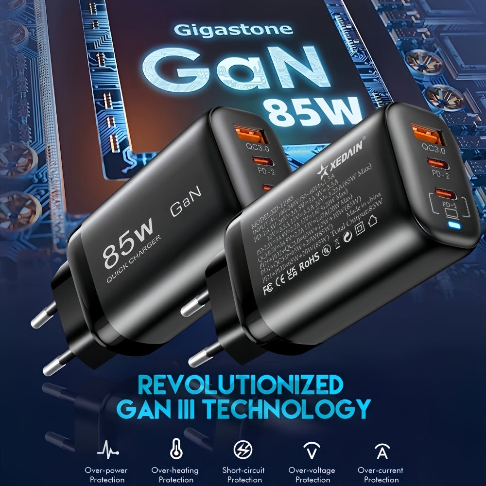 85W GaN Charger with PPS PD QC 3.0/4.0 USB-C Fast Charging for Multiple Devices EU Plug
