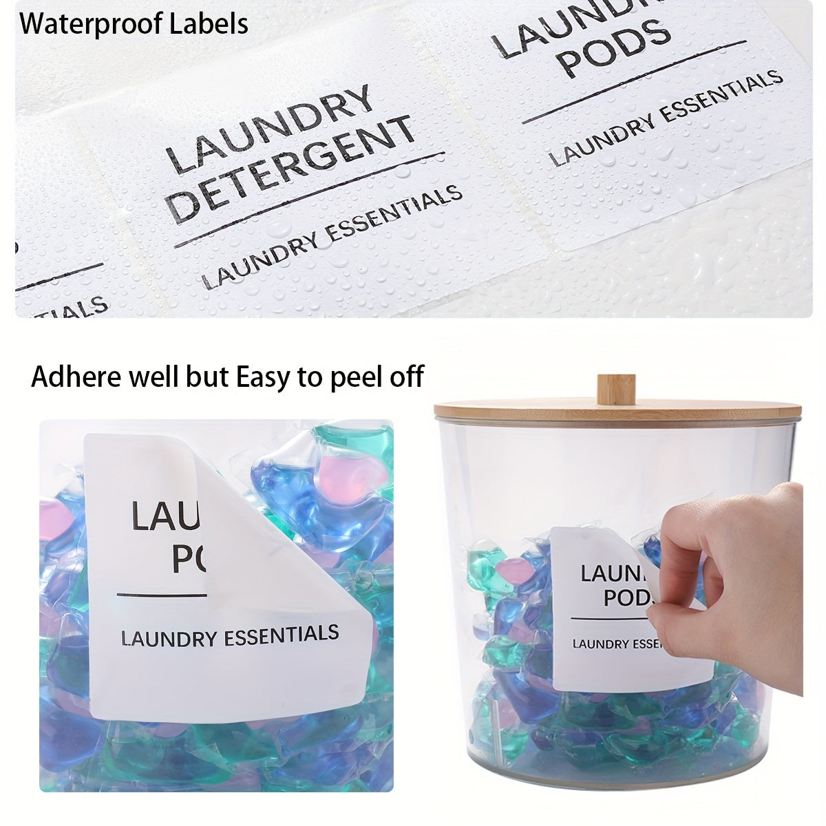 1 yoki 2 ta katta shaffof kir yuvish konteynerlari to'plami, bambuk qopqoq va yorliqlar bilan plastik tarqatish idishlari, kir yuvish xonasi aksessuarlarini, saqlash va tashkil etish uchun mukammal.