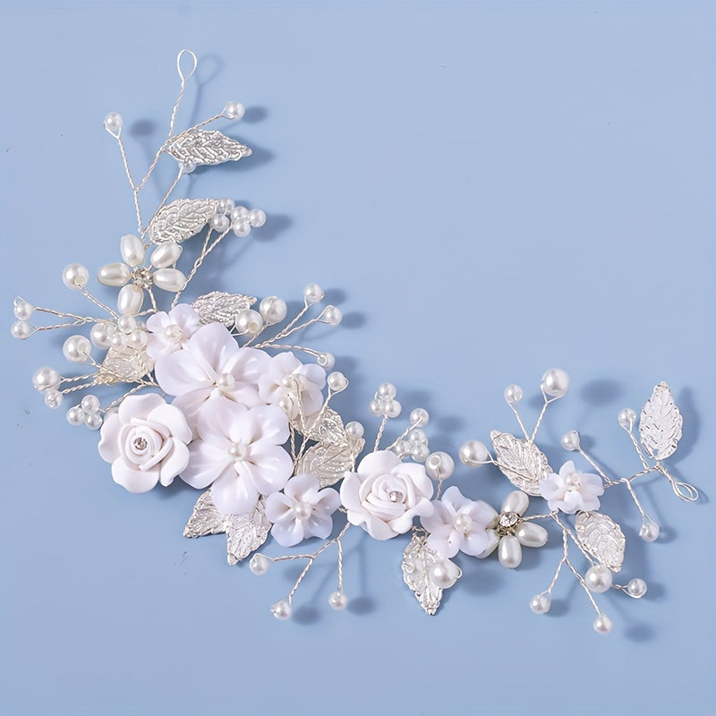 Wedding Hair Vine with Pearls and Leaf Accents for Bridal and Special Occasions