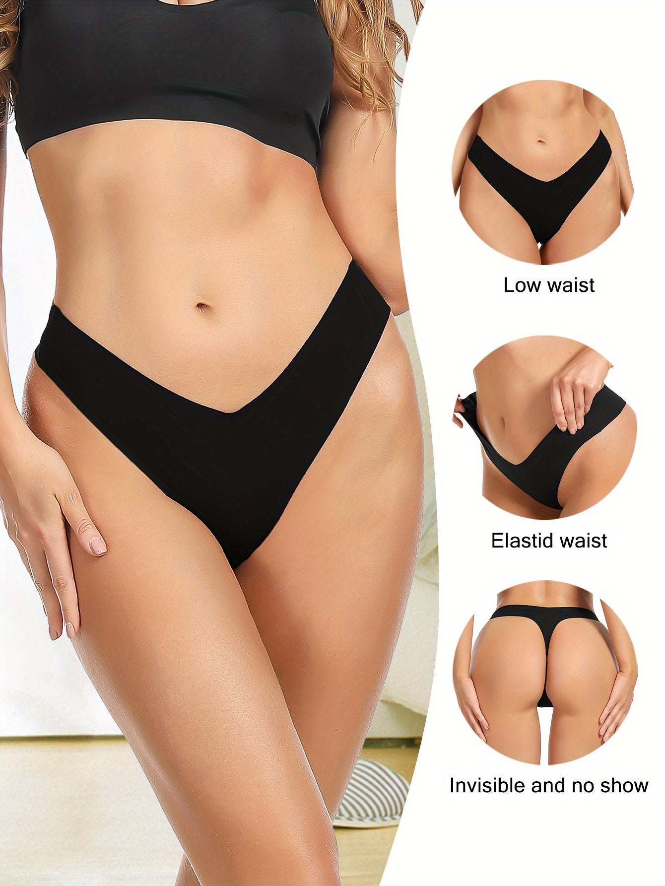 5-Piece Seamless Thongs V-Waisted No Show Panties for Everyday Wear