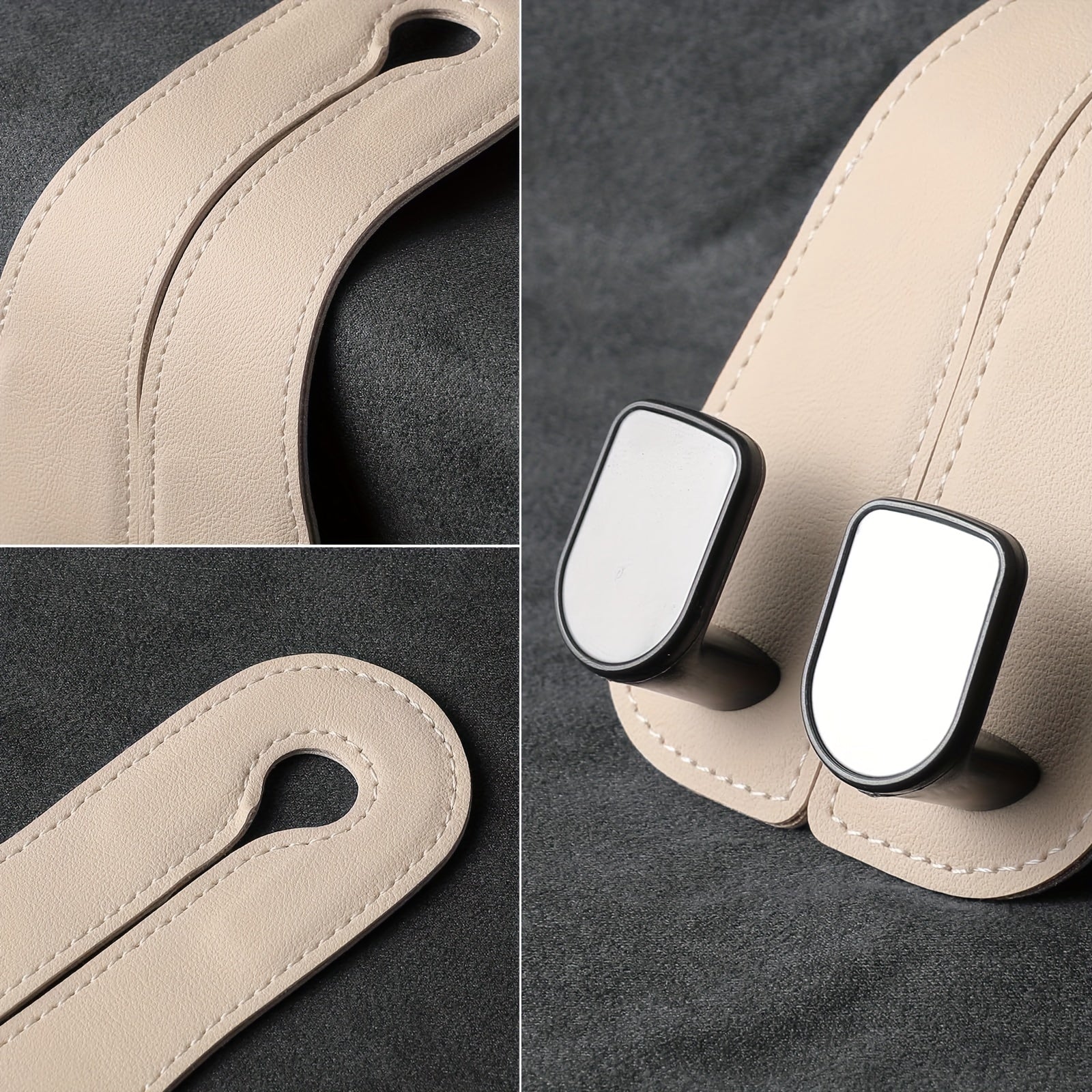 2 шт. бежевых крючков для автомобильных подголовников из ПВХ, двойной дизайн крюка для сумок и рюкзаков