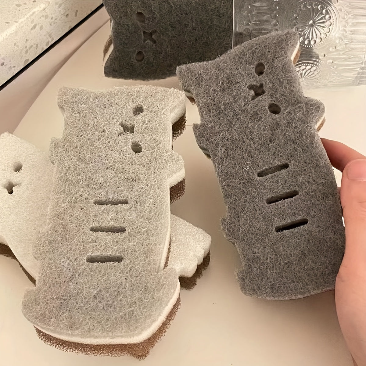 4 Piece Cat-Shaped Kitchen Sponge Set Durable Dishwashing Cleaning Tools