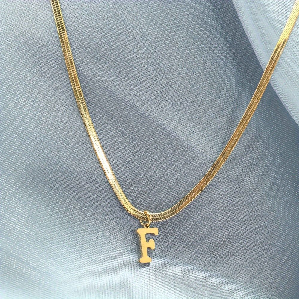 Women’s 18K Gold Plated Stainless Steel Alphabet Letter Pendant Necklace for Daily Wear