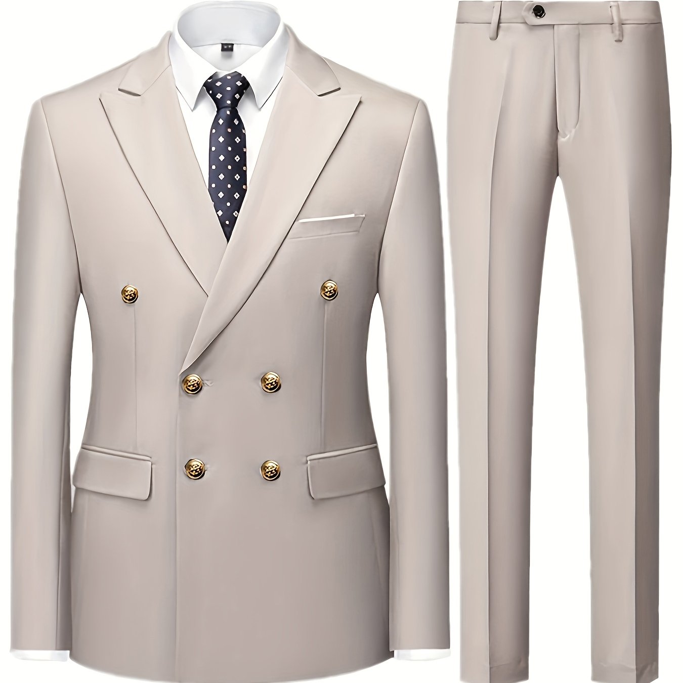 Men's Light Blue Slim Fit Double-Breasted Blazer and Pants Set for Formal Occasions