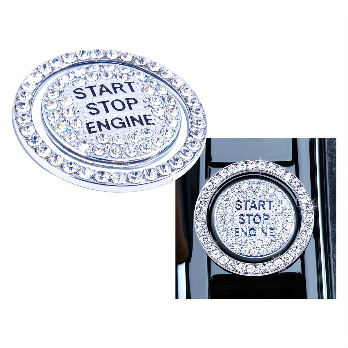 Car Engine Start Button Cover Crystal Bling Ignition Emblem Decor