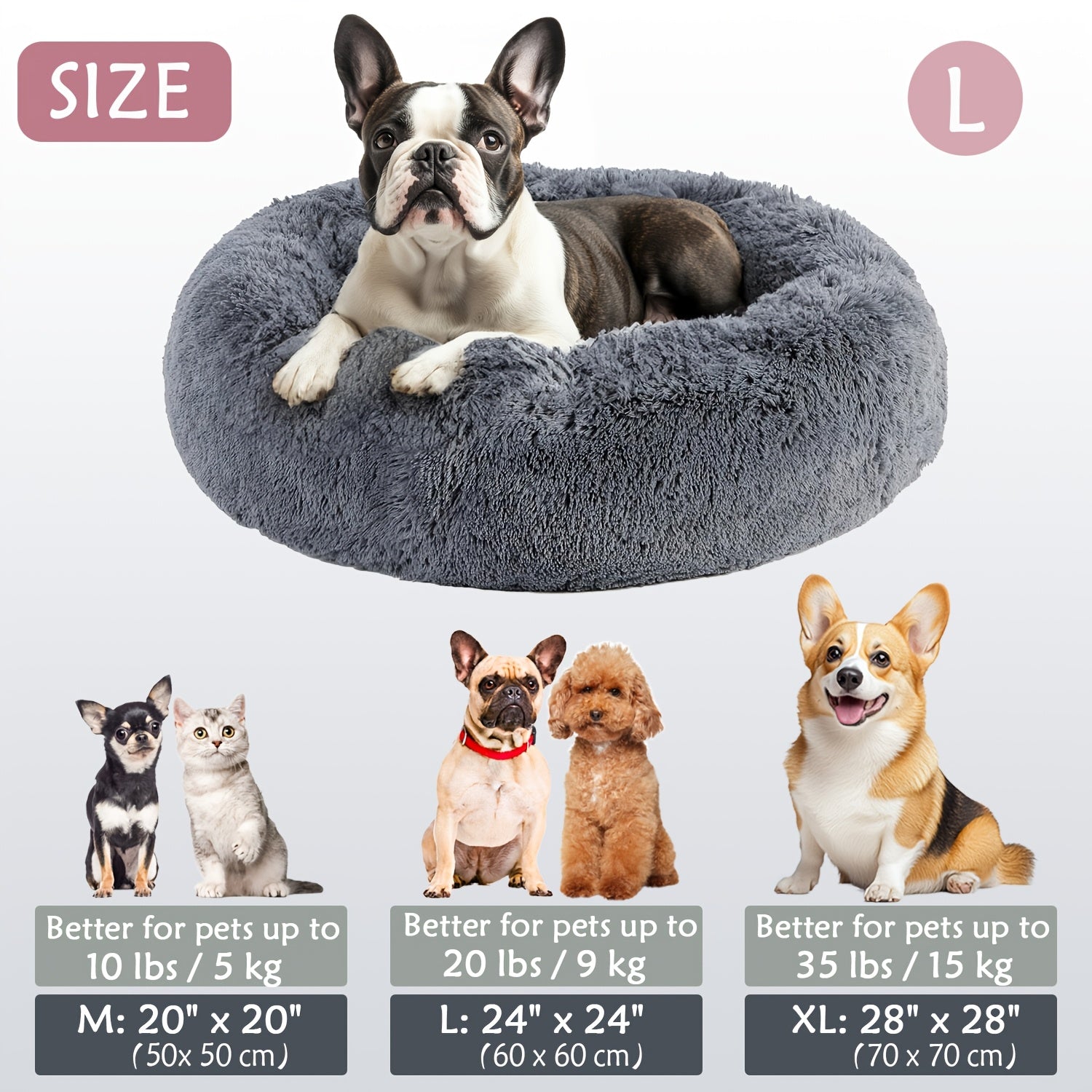 Round Dog Bed for Winter Indoor Use Polyester Non-Skid Bottom Small to Large Dogs